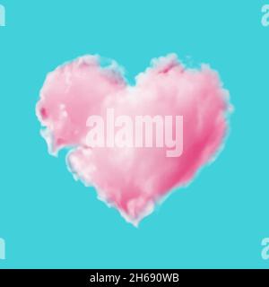 Nuage rose en forme de coeur sur fond bleu. Illustration de Vecteur