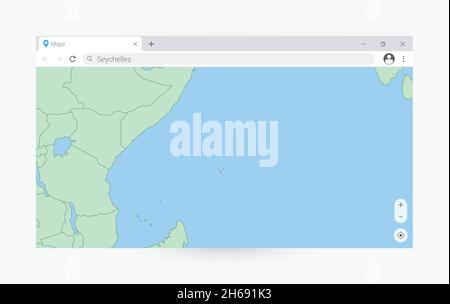 Fenêtre de navigateur avec carte des Seychelles, recherche Seychelles dans Internet.Modèle de fenêtre de navigateur moderne. Illustration de Vecteur