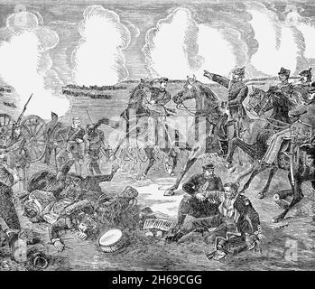 Illustration de la bataille de Gravelotte qui a eu lieu le 18 août 1870, la plus grande bataille de la guerre franco-prussienne.Nommé d'après Gravelotte, village de Lorraine, il a été combattu à environ 10 kilomètres à l'ouest de Metz et a abouti à la destruction complète des forces françaises. Banque D'Images