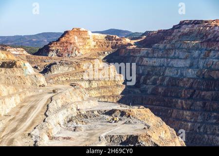 Corta Atalaya avec les niveaux miniers à la mine ouverte.Excavation profonde de pyrite et extraction de minéraux de cooper et d'or dans la municipalité de Minas de Banque D'Images