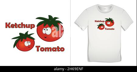 Icônes de dessin animé de tomate, isolé sur fond blanc, t-shirt graphique design vecteur Illustration de Vecteur