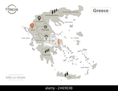 Carte de la Grèce, régions individuelles avec noms, Infographics et vecteur d'icônes Illustration de Vecteur