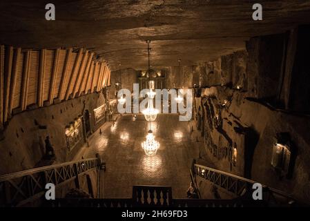 La chambre principale de la mine de sel de Wieliczka Banque D'Images