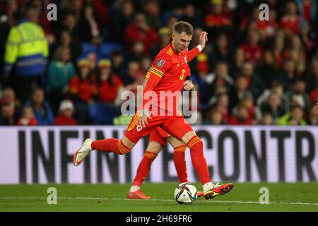 Cardiff, Royaume-Uni.13 novembre 2021.Joe Rodon du pays de Galles en action.Qualification à la coupe du monde de la FIFA, groupe E, pays de Galles v Biélorussie au stade de Cardiff, dans le sud du pays de Galles, le samedi 13 novembre 2021.Usage éditorial seulement. photo par Andrew Orchard/Andrew Orchard sports Photography/Alay Live News crédit: Andrew Orchard sports Photography/Alay Live News Banque D'Images