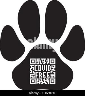 Imprimé Paw avec code QR Covid Free.Autocollant pour contrôle Covid-19.Signe vectoriel. Illustration de Vecteur