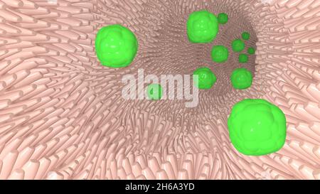 Villi dans les bactéries vertes probiotiques intestinales soins de santé humaine flore intestinale gens microbiome 3d rendu Banque D'Images