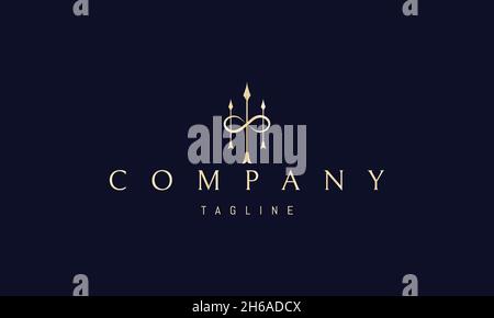 Logo vectoriel doré sur lequel une image abstraite de trois flèches et le signe de l'infini. Illustration de Vecteur