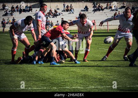 Légende : Madrid, Espagne.14 novembre 2021.Rugby Europe Championship 2021 - Espagne vs Russie.Le Championnat d'Europe de rugby 2021 fait partie du processus de qualification pour la coupe du monde de rugby 2023 en France.Estadio Central UCM, Madrid, Espagne.Crédit: EnriquePSans/Alay Live News Banque D'Images