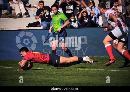 Légende : Madrid, Espagne.14 novembre 2021.Rugby Europe Championship 2021 - Espagne vs Russie.Le Championnat d'Europe de rugby 2021 fait partie du processus de qualification pour la coupe du monde de rugby 2023 en France.Estadio Central UCM, Madrid, Espagne.Crédit: EnriquePSans/Alay Live News Banque D'Images