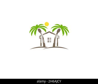 Illustration du symbole vectoriel du logo Creative House Palm Sun Illustration de Vecteur