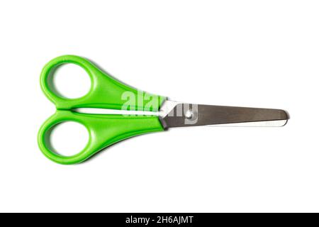 Ciseaux verts isolés sur blanc Banque D'Images