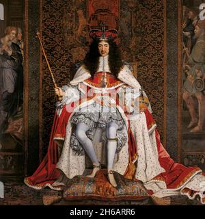 LE ROI CHARLES II D'ANGLETERRE (1630-1685) dans son portrait de Coronation, avril 1661 par John Wright. Banque D'Images