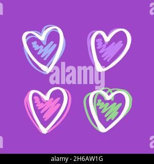Coeurs vectoriels colorés faits main dans différentes couleurs. Illustration de Vecteur