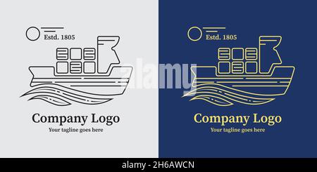 Vintage Line art vecteur logo du navire, adapté pour le logo de compagnie de transport maritime Illustration de Vecteur