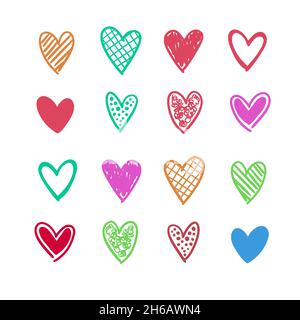 Coeurs vectoriels colorés faits main.Couleurs et styles différents. Illustration de Vecteur