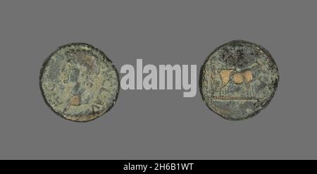 Pièce de monnaie représentant l'empereur Claudius, 41-54. Banque D'Images