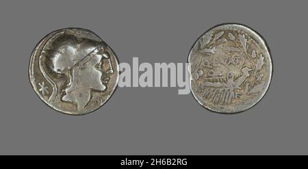 Denarius (pièce) représentant la Déesse Roma, 109-108 BCE. Banque D'Images