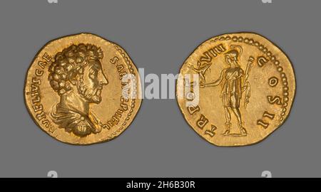 Aureus (coin) représentant l'empereur Marcus Aurelius, 153-154, publié par Antoninus Pie. Banque D'Images