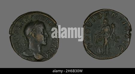 Sestertius (coin) représentant l'empereur Severus Alexandre, 232. Banque D'Images