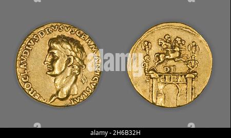 Aureus (coin) représentant Nero Claudius Drusus, 41-45, publié par Claudius (Tiberius Claudius Nero). Banque D'Images