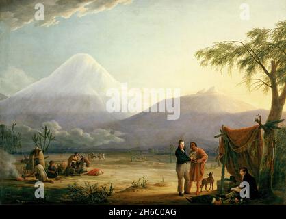 Un tableau d'Alexandre von Humboldt et de son scientifique Aimé Bonpland et du volcan Chimborazo en Equateur. Tableau de Friedrich Georg Weitsch Banque D'Images