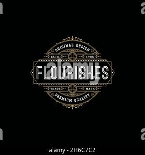 il fleurit le logo calligraphique avec des lignes décoratives élégantes.Signe commercial, identité de la marque. Banque D'Images
