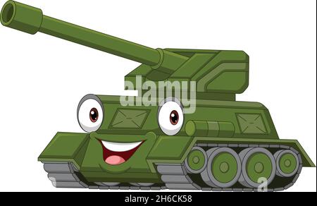 Caricature drôle vert militaire tank Illustration de Vecteur