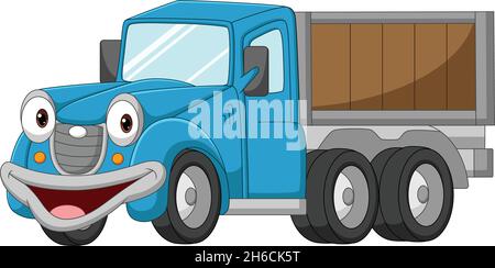 Dessin animé drôle de bleu camion personnage Illustration de Vecteur