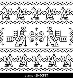 Motif d'impression textile ou textile vectoriel d'art populaire slovaque avec visière et motif géométrique inspiré de l'art peint traditionnel du village Cicman Illustration de Vecteur