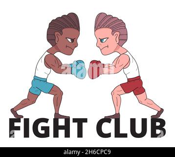 Boxers kick boxing vector.Les combattants multi race sont montrés.Porte-gants.Illustration du logo Fight Club. Illustration de Vecteur