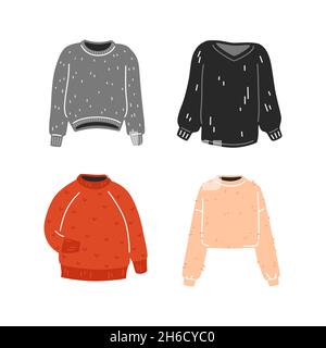 Ensemble de pulls tricotés chauds.Vêtements d'automne ou d'hiver de saison.Illustration vectorielle plate Illustration de Vecteur