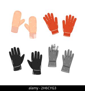 Jeu de gants chauds.Vêtements d'automne ou d'hiver de saison.Illustration vectorielle plate Illustration de Vecteur