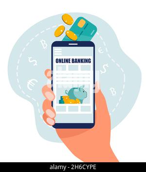 Téléphone portable portable avec interface bancaire en ligne, service financier numérique.Le concept de maintien et d'augmentation des ressources financières. Illustration de Vecteur