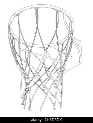 Contour du panier de basket-ball à partir de lignes noires isolées sur fond blanc.Vue de dessous.Illustration vectorielle Illustration de Vecteur