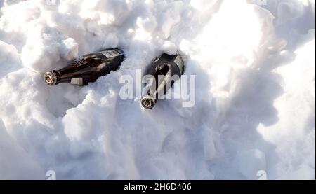 Pays-Bas, novembre 2021 Franziskaner weissbier dans la neige, Banque D'Images