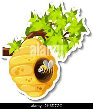 Illustration d'un autocollant de dessin animé pour petite abeille Illustration de Vecteur
