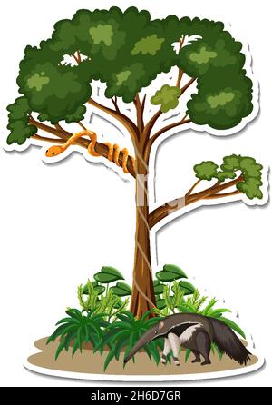 Un modèle d'autocollant d'illustration de personnage de dessin animé panthère noir Illustration de Vecteur