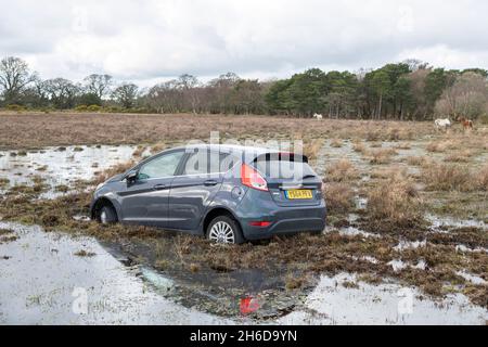 Accident de Ford Fiesta dans la Nouvelle forêt, 2020. Banque D'Images