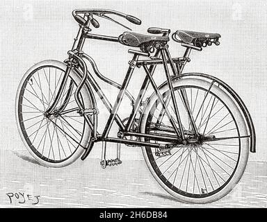 Vélo transformé en sociable.Ancienne illustration gravée du XIXe siècle de la nature 1897 Banque D'Images