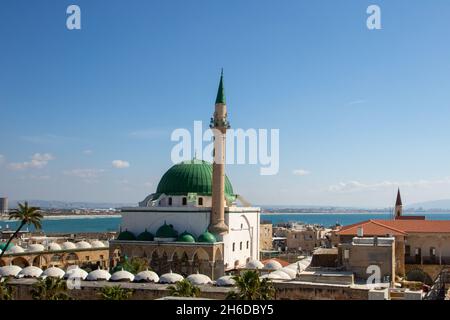 Israël, Acre, Ahmed Al Jazzar mosquée dans la vieille ville d'acre Banque D'Images