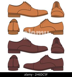 Ensemble d'illustrations colorées avec des chaussures classiques pour homme.Objets vectoriels isolés sur fond blanc. Illustration de Vecteur