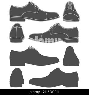 Ensemble d'illustrations en noir et blanc avec des chaussures classiques pour Homme.Objets vectoriels isolés sur fond blanc. Illustration de Vecteur