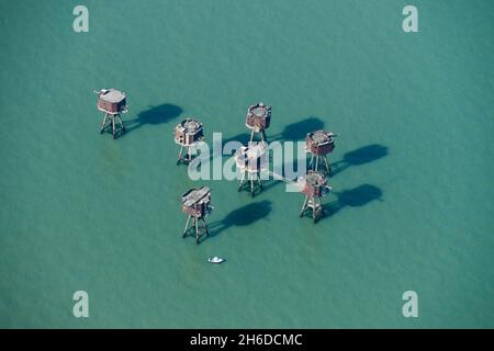 Fort de Red Sands, défenses antiaériennes de la Seconde Guerre mondiale, estuaire de la Tamise, 2015. Banque D'Images