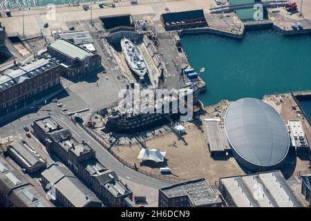 HMS Victory, HMS M33 et Mary Rose Ship Hall, chantier naval historique de Portsmouth, ville de Portsmouth, 2018. Banque D'Images