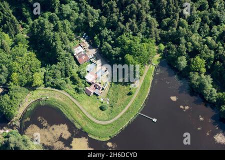 Debdon Sawmill and Power House, l'endroit où la première source d'énergie hydro-électrique au monde a été générée, éclairant les lampes à Cragside, demeure de l'industriel et inventeur Lord Armstrong, Debdon Lake, Northumberland, 2018. Banque D'Images