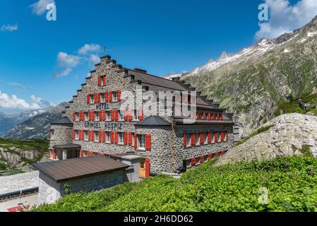 L'historique Alpine Hotel Grimsel Hospiz, Guttanen, Valais, Suisse, Europe Banque D'Images