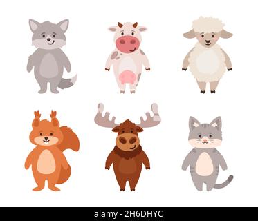 Ensemble d'animaux mignons de style dessin animé vectoriel Illustration de Vecteur