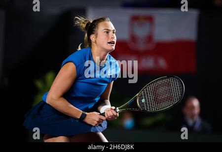 Aryna Sabalenka, du Bélarus, en action contre IGA Swiatek, de Pologne, lors de la deuxième partie de robin aux 2021 finales Akron WTA Guadalajara, Masters WTA tennis Tournament, le 13 novembre 2021 à Guadalajara, Mexique - photo: Rob Prange/DPPI/LiveMedia Banque D'Images