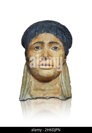 Masque funéraire en plâtre égyptien romain, 100 - 150 AD, Akhmim Panopolis.Musée du Louvre AF 2128.Momie portrait.Fragment de feuille d'or conservé à l'intérieur Banque D'Images