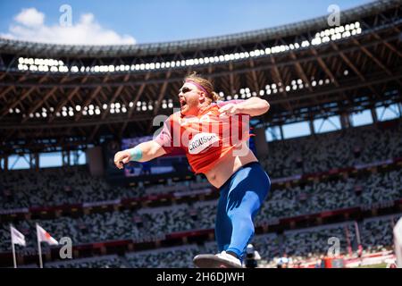 Ryan Crouser, des États-Unis, remporte l'or aux Jeux olympiques de Tokyo en 2020 Banque D'Images